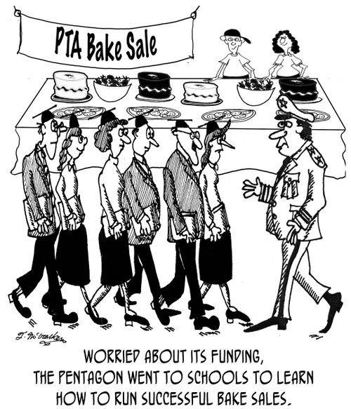 Worried about their funding, the Pentagon went to schools to learn how to run successful bake sales.