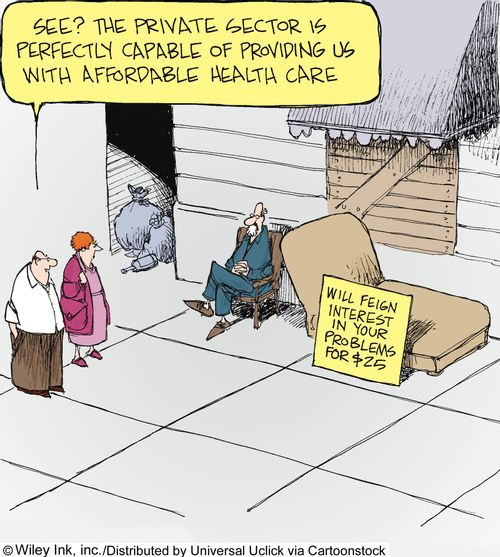 'See? The private sector is perfectly capable of providing us with affordable health care.'