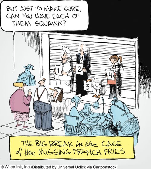 The big break in the case of the missing French Fries: 'But just to make sure, can you have each of them squawk.'