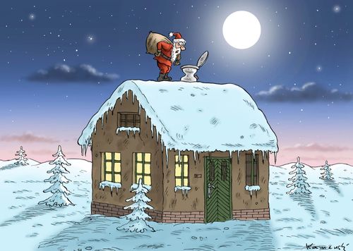 Santa Claus finds a toilet instead of a chimney.