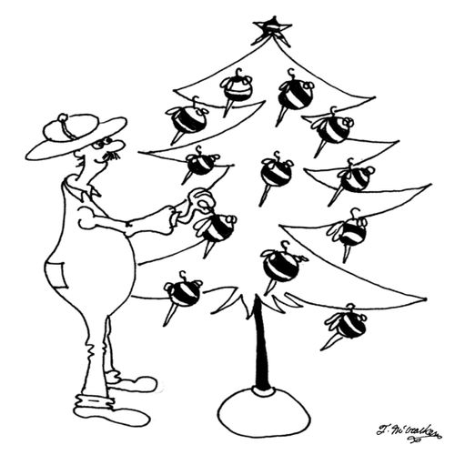 All of a bee keeper's Christmas Tree ornaments are big round bees.