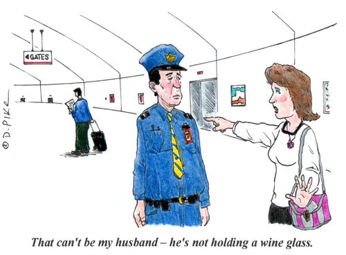 'That can't be my husband - he's not holding a wine glass.'