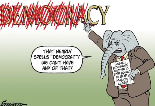 "That nearly spells 'Democrat'! We can't have any of that!"