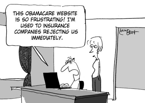 'This Obamacare website is so frustrating!  I'm used to insurance companies rejecting us immediately.'