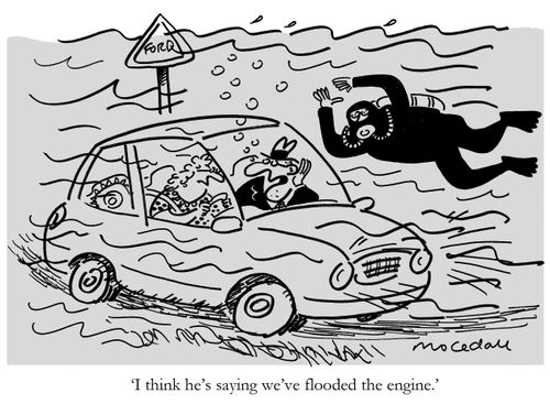 'I think he's saying we've flooded the engine.'