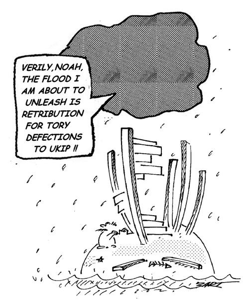 'Verily, Noah, the flood I am about to unleash is retribution for Tory defections to UKIP!'