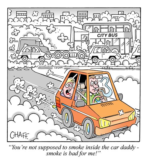 'You're not supposed to smoke inside the car daddy - smoke is bad for me!'