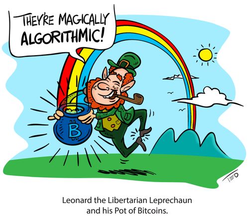 Leonard the Libertarian Leprechaun and his Pot of Bitcoins.