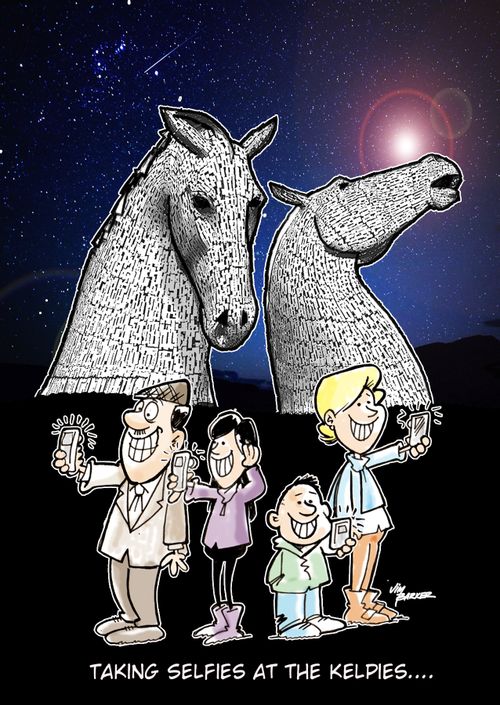 Taking selfies at the kelpies