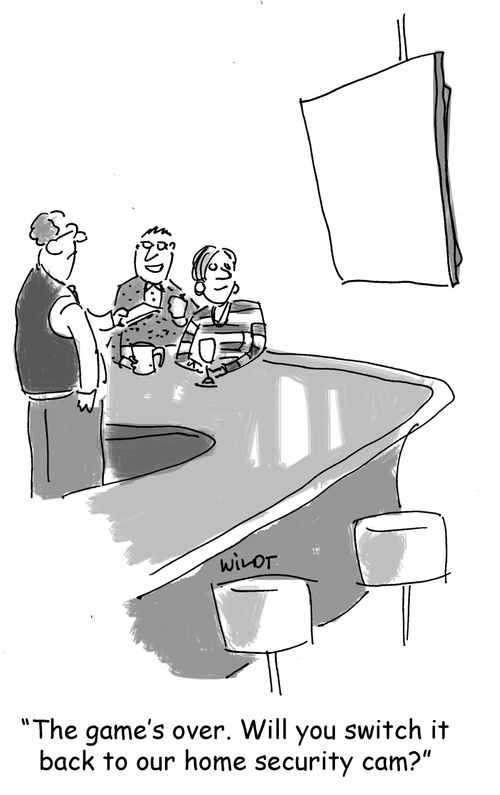 "The game's over. Will you switch it back to our home security cam?"