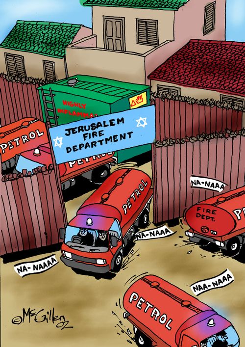 Petrol tankers leave Jerusalem Fire Department.