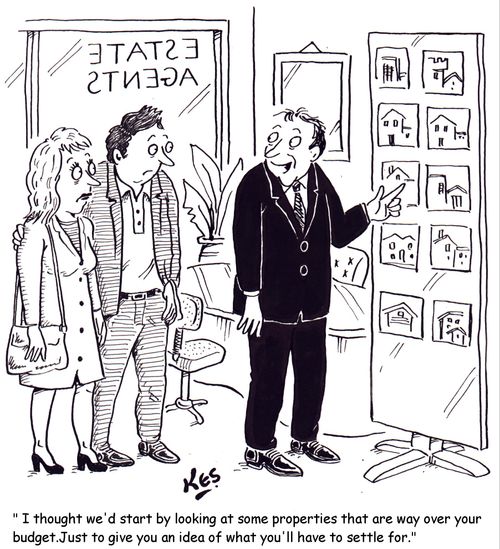 "I thought we'd start by looking at some properties that are way over your budget. Just to give you an idea of what you'll have to settle for."