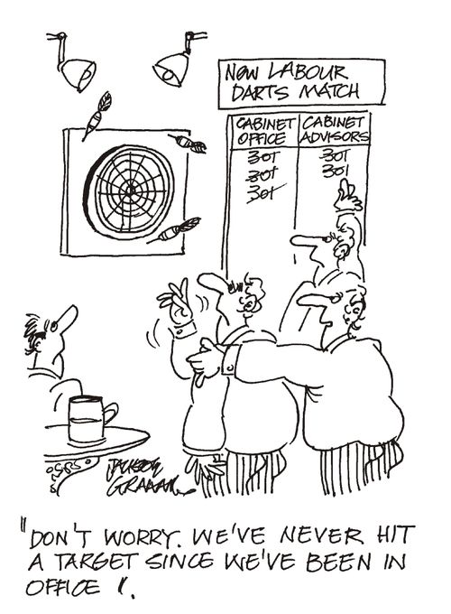 "Don't worry. We've never hit a target since we've been in office."