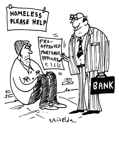 Homeless man being offered pre-approved mortgage loan
