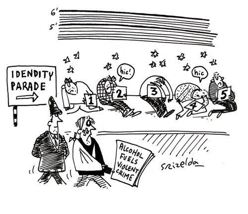 Alcohol fuels violent crime news headline - Identity parade drunk.