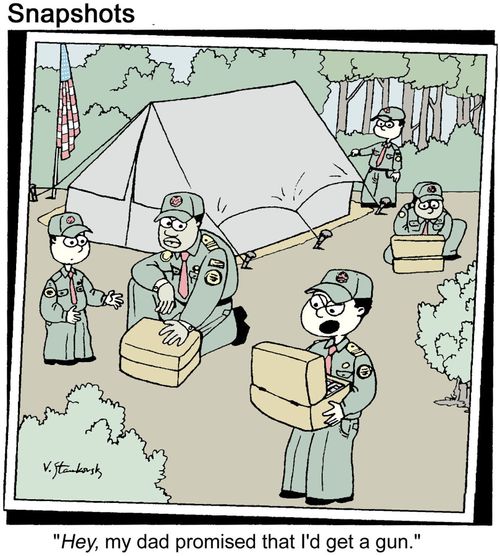 Boy Scout: 'Hey, my dad promised that I'd get a gun.'