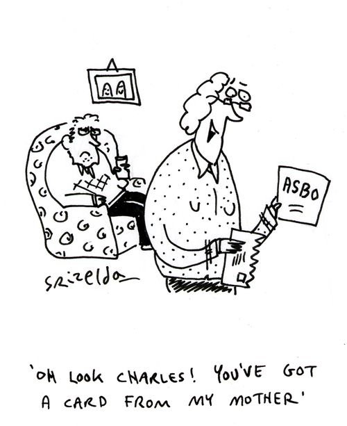 "Oh look Charles! You've got a card from my mother."