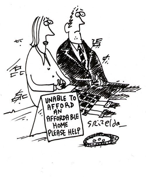 Couple begging with sign reading - 'Unable to afford an affordable home, please help'
