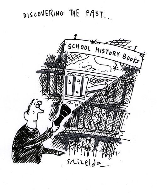 School kid discovering history books covered in cobwebs