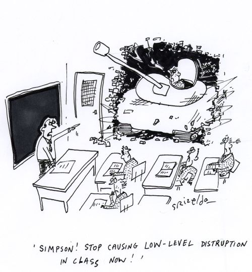 'Simpson! Stop causing low-level disruption in class now!'