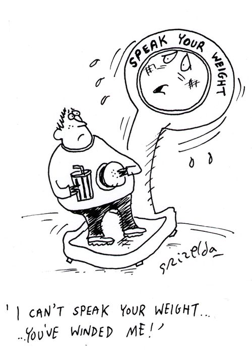 Speak your Weight machine with fat kid - 'I can't speak your weight...You've winded me!'