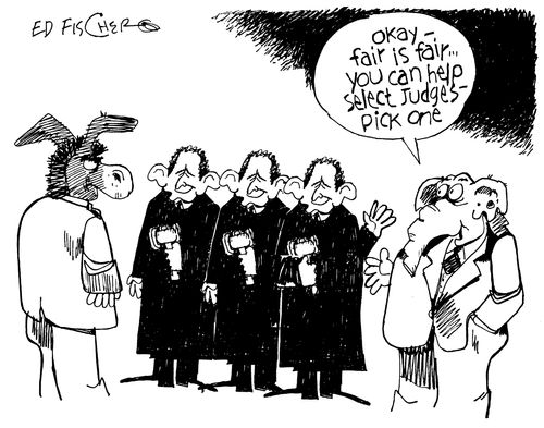 "Okay - fair is fair...you can help select judges - pick one."