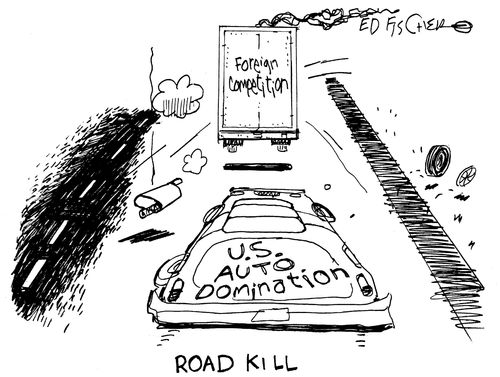Road kill - Foreign competition beating US auto domination.