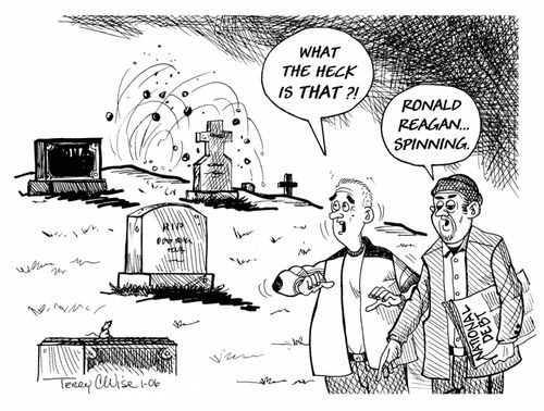 "Ronald Reagan...spinning."