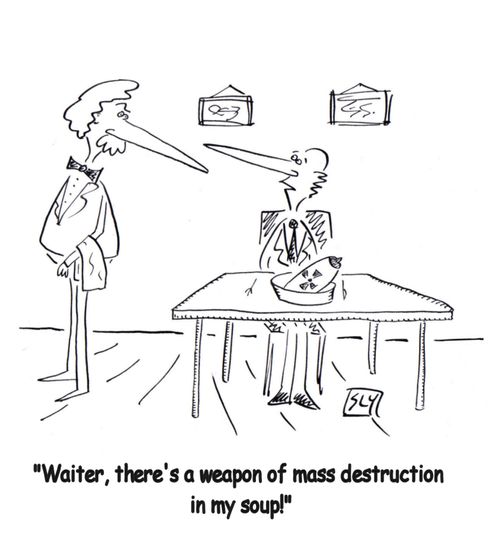 "Waiter, there's a weapon of mass destruction in my soup!"