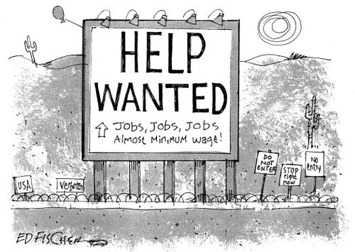 Help wanted sign on the Mexican border.