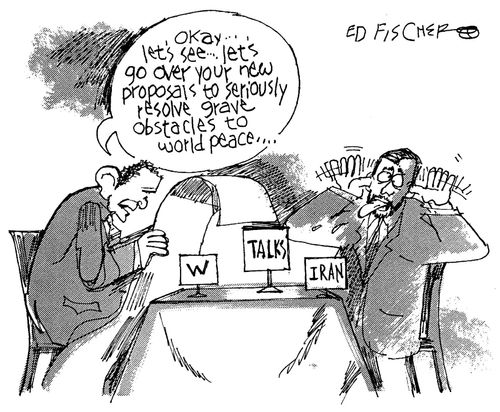 Iran Talks - 'Okay...let's see...let's go over your  new proposals to seriously resolve grave obstacles to world peace...'