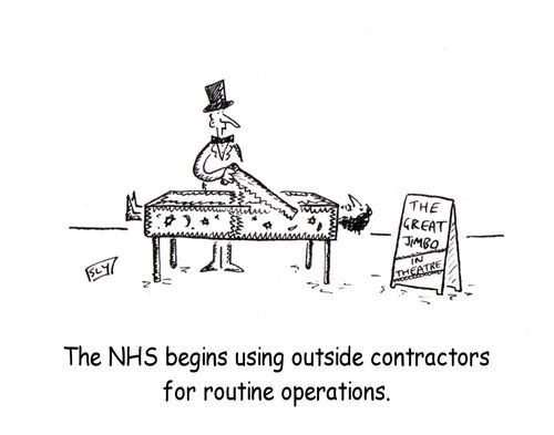 The NHS begins using outside contractors for routine operations.