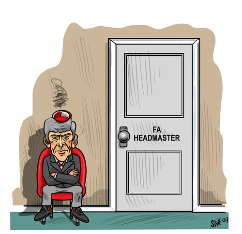 Wenger outside FA Headmaster's office.