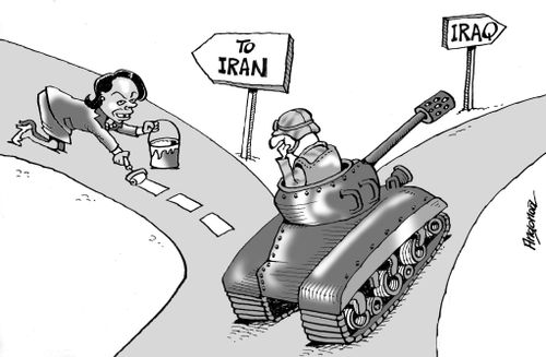 Condoleezza Rice tracing a new route of war to Iran.