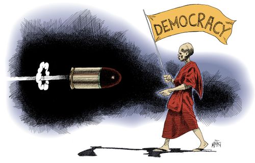 Monks demonstrating