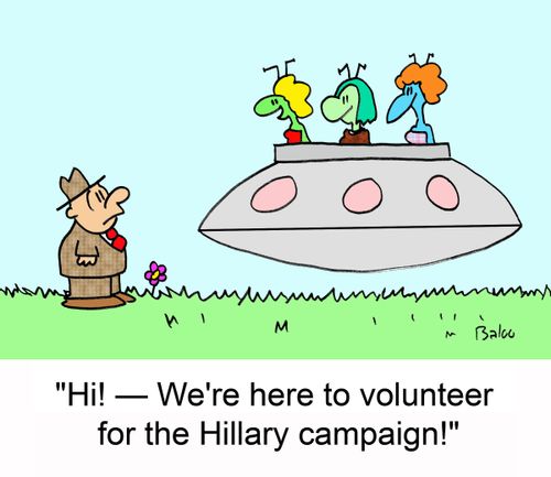 'Hi! -- We're here to volunteer for the Hillary campaign!'