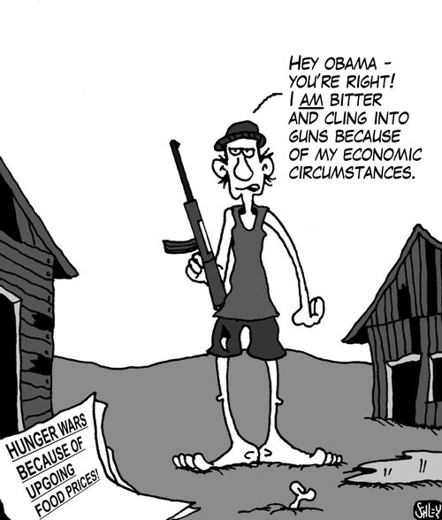 'Hey Obama - you're right! I AM bitter and cling into guns because of my economic circumstances.'