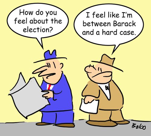 'How do you feel about the election?', 'I feel like I'm between Barack and a hard case.'