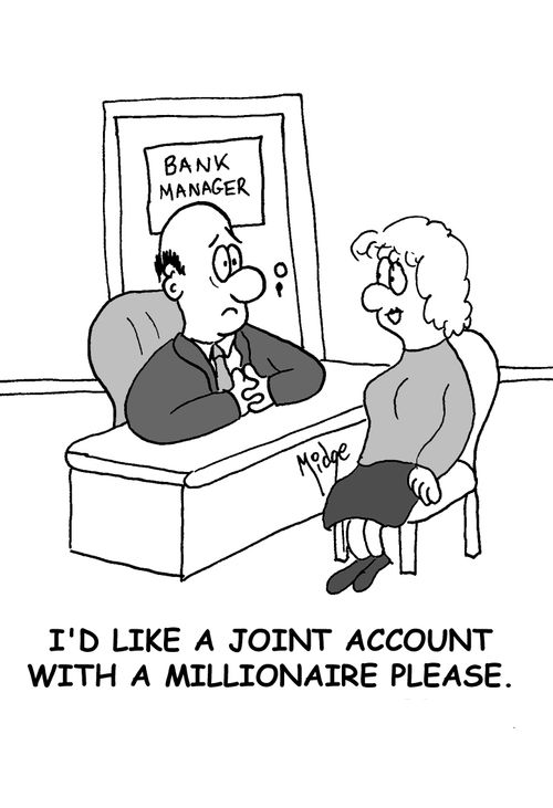 'I'd like a joint account with a millionaire please.'