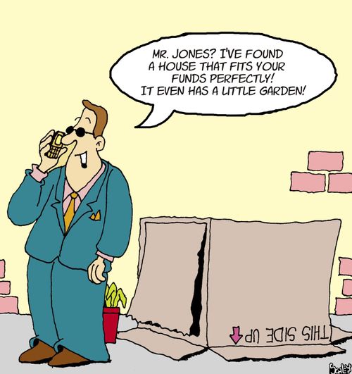 'Mr. Jones? I've found a house that fits your funds perfectly! It even has a little garden!'