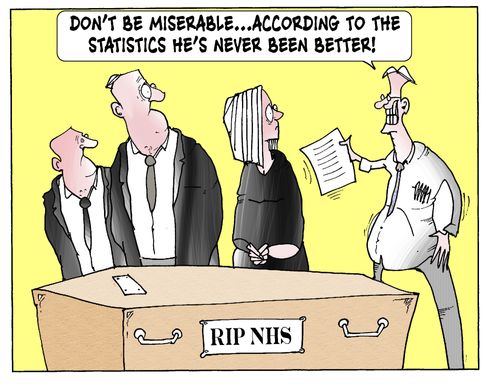 NHS R.I.P. "Don't be miserable - According to the statistics he's never been better!"
