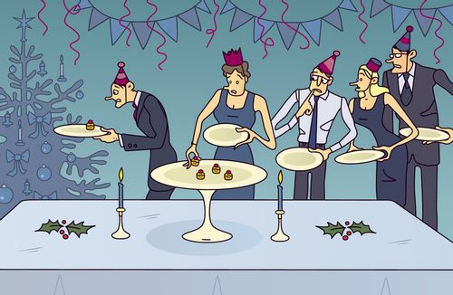 Employees disappointed with a very poor Office Christmas party's buffet.