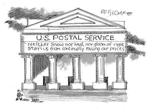 US Postal Service: Neither snow nor heat nor gloom of night stays us from continually raising our prices.
