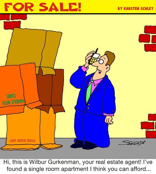 'Hi, this is Wilbur Gurkenman, your real estate agent! I've found a single room apartment I think you can afford...'