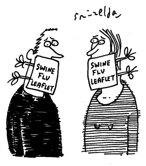 Couple wearing Swine Flu Leaflets