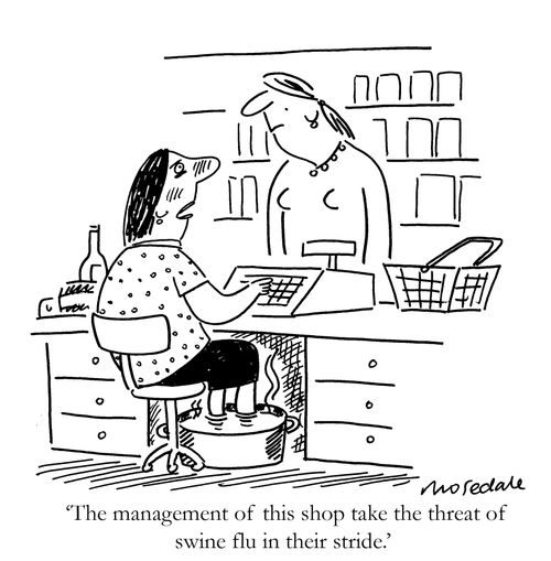 'The management of this shop take the threat of swine flu in their stride.'