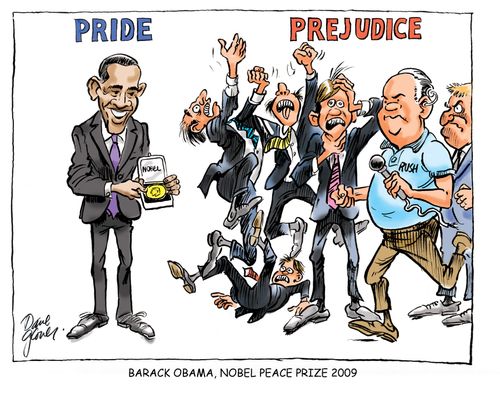 President Obama wins the Nobel Peace Prize, the US citizens are proud, the Republicans right lead by Rush Limbaugh are in agreement with the Taliban on their disapproval.