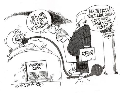 "He's all excited what we've done with health care reform!"
