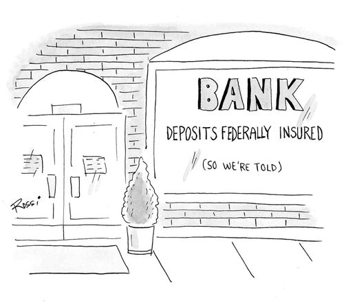 Bank window questions the legitimacy of the government backing of deposits.