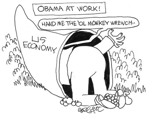 Obama at work on US economy: 'Hand me the 'ol monkey wrench...'